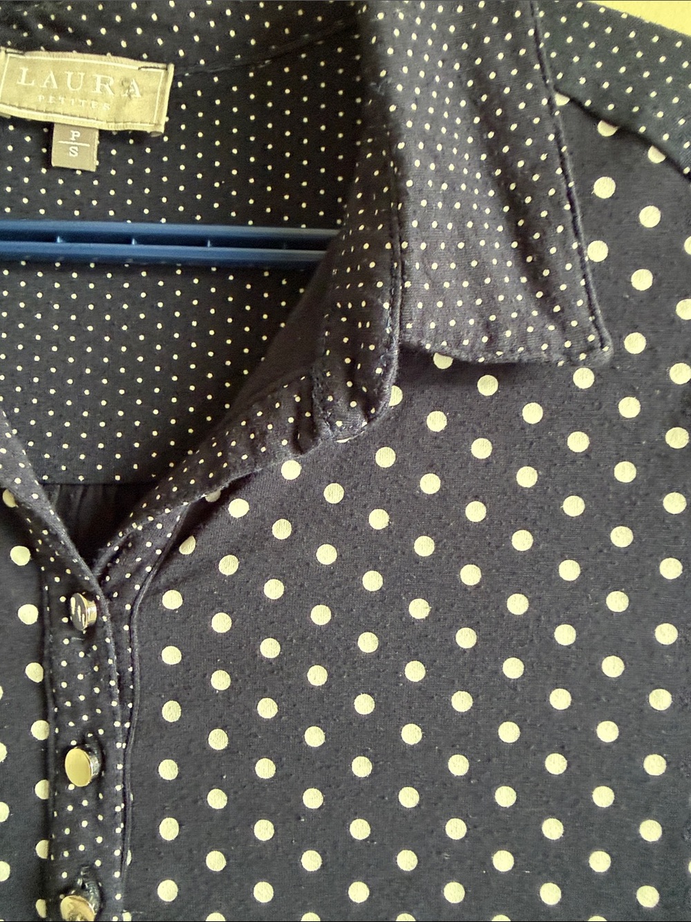 Navy White Polka Dot Button-Down Polo Top - Picture 4 of 5